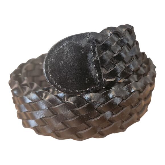 Vintage 90s Donna Katz Black Leather Braided Belt Women Size Large - Picture 4 of 4